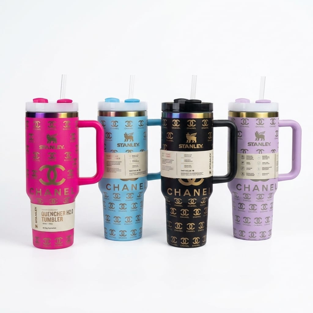 Luxury Monogram Inspired Stainless Steel Insulated Tumbler with Handle & Straw | Vacuum Travel Mug | 1200ml