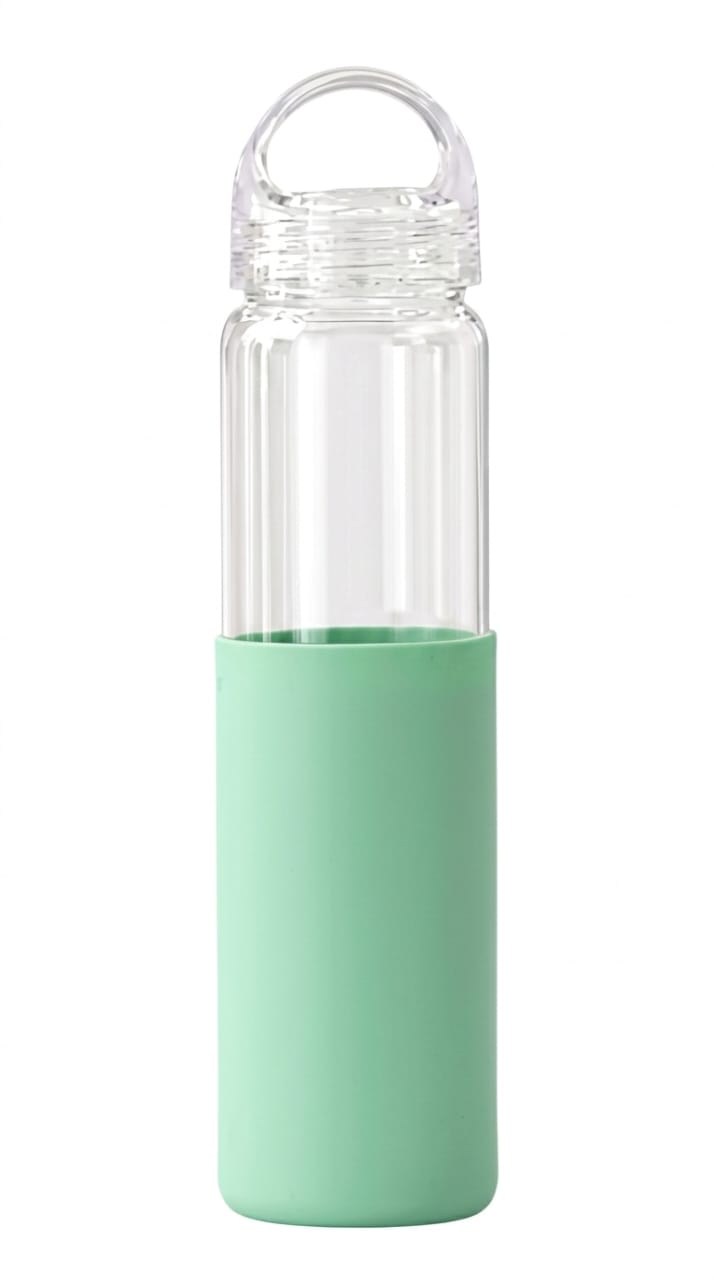 Borosilicate Glass Water Bottle 750 ml with Silicone Sleeve, Carry Loop Lid, Heat Resistant, for Hot and Cold Drinks, Leak-Resistant, Reusable Travel Bottle