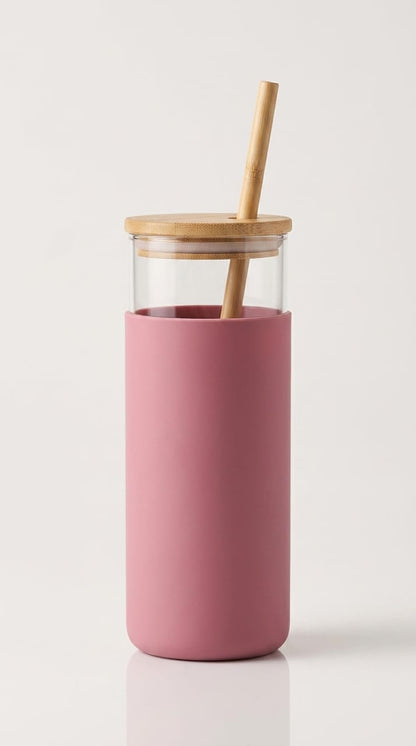 Glass Tumbler with Bamboo Lid, Silicone Sleeve & Straw - Reusable Iced Coffee Cup, Smoothie Tumbler, Beer Can Glass - BPA-Free, Dishwasher Safe