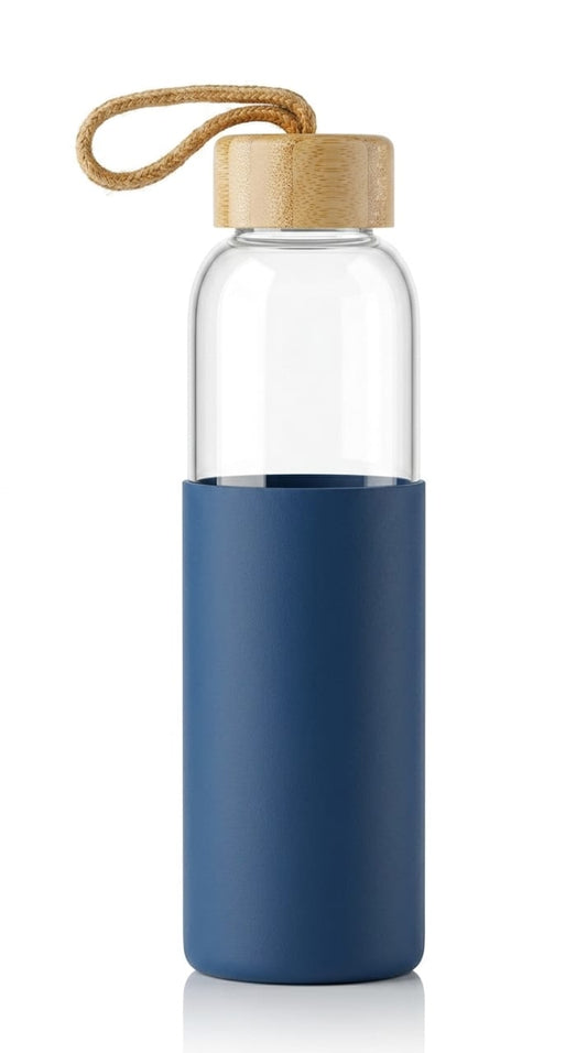 Generic Borosilicate Glass Water Bottle 600 ml with Bamboo Lid, Silicone Sleeve & Carry Strap, Heat Resistant, Leak-Resistant, Reusable for Hot & Cold Drink