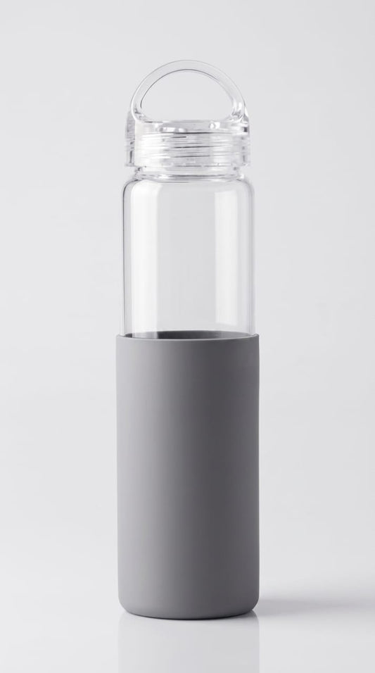 Borosilicate Glass Water Bottle 750 ml with Silicone Sleeve, Carry Loop Lid, Heat Resistant, for Hot and Cold Drinks, Leak-Resistant, Reusable Travel Bottle