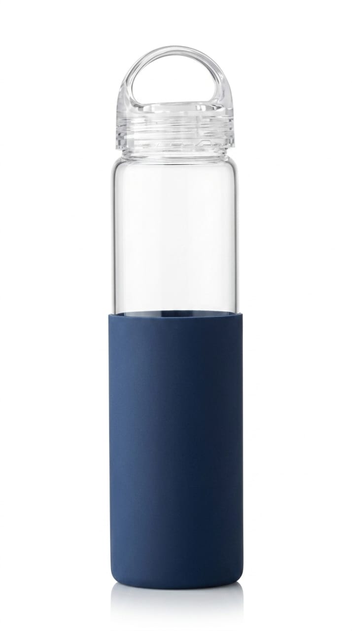 Borosilicate Glass Water Bottle 750 ml with Silicone Sleeve, Carry Loop Lid, Heat Resistant, for Hot and Cold Drinks, Leak-Resistant, Reusable Travel Bottle