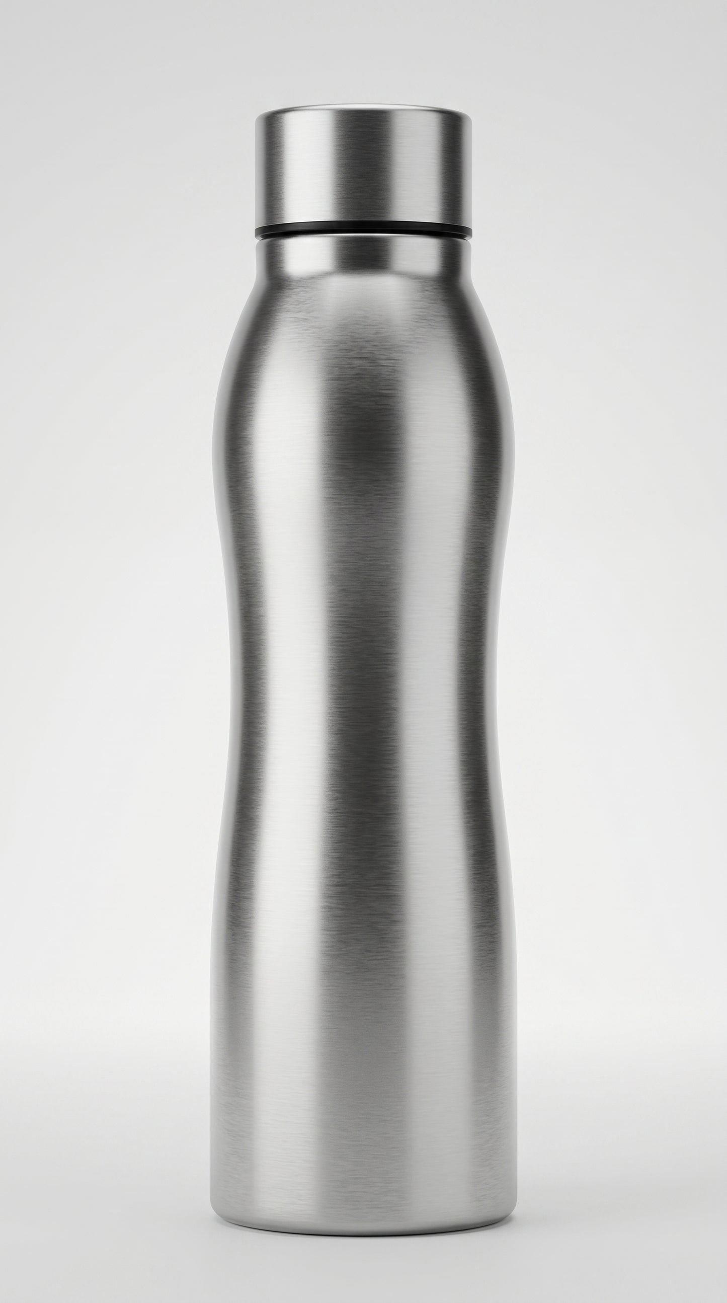 Stainless Steel Water Bottle, Silver, Ergonomic Wavy Design, Leak-Proof Screw Cap, for Gym, Travel & Outdoor Use