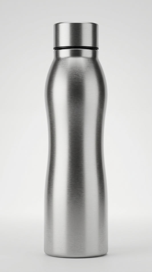 Stainless Steel Water Bottle, Silver, Ergonomic Wavy Design, Leak-Proof Screw Cap, for Gym, Travel & Outdoor Use