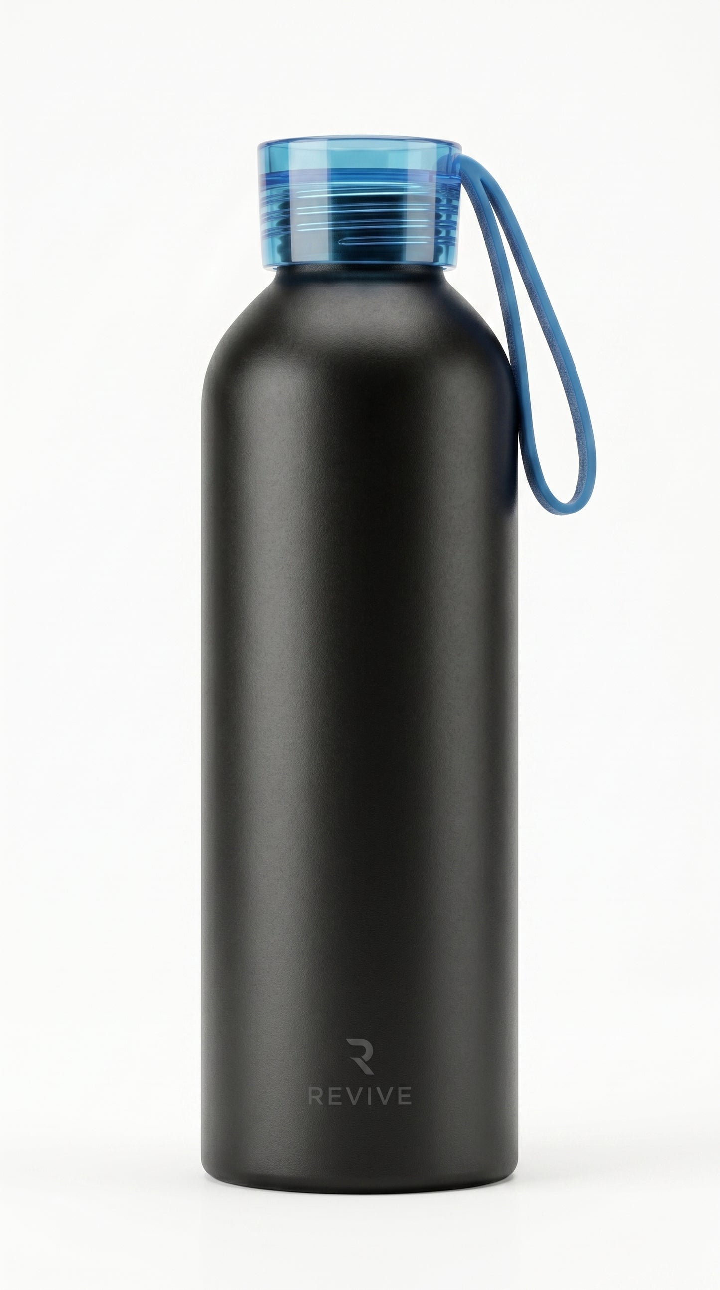 Black Body Stainless Steel Water Bottle With Strap - 600ML (Blue)