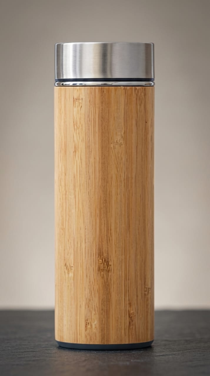 EcoMFD Bamboo Water Bottle | Stainless Steel Insulated Bottle with Natural Bamboo Finish | Leak-Proof Reusable Water Bottle for Office, Travel, Gym & Home