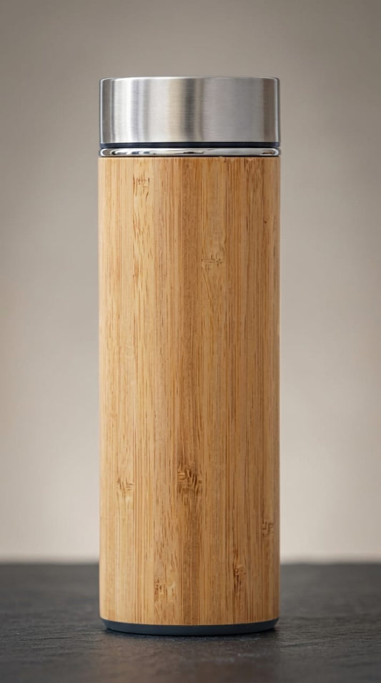 EcoMFD Bamboo Water Bottle | Stainless Steel Insulated Bottle with Natural Bamboo Finish | Leak-Proof Reusable Water Bottle for Office, Travel, Gym & Home