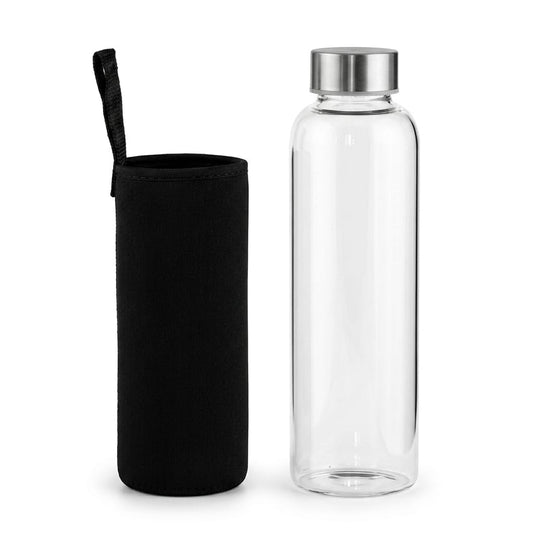 Slim Borosilicate Glass Water Bottle750ml Narrow Mouth, for Fridge and Office (with protective fabric cover)