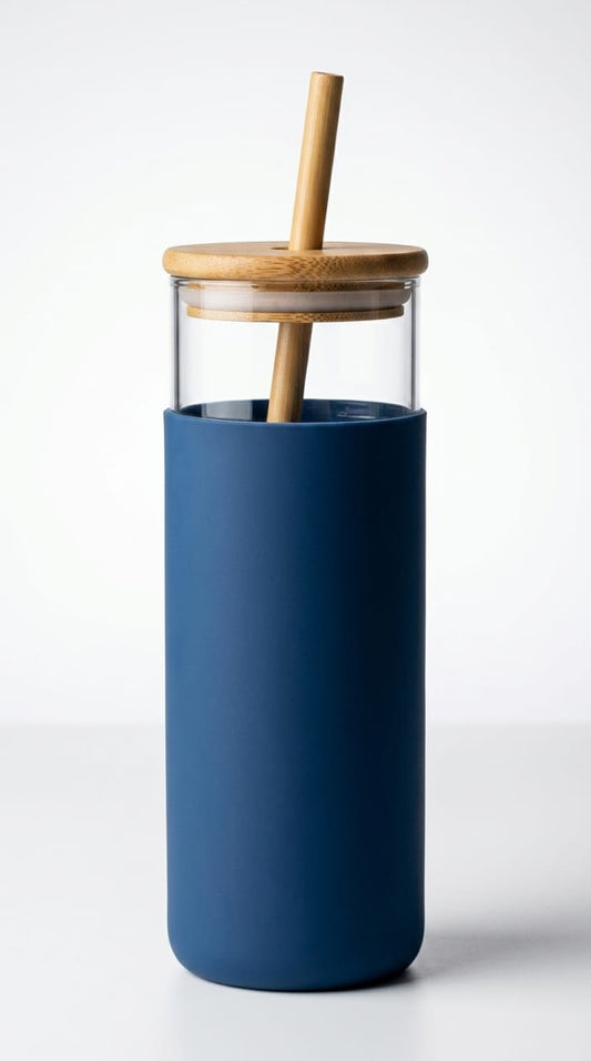 Glass Tumbler with Bamboo Lid, Silicone Sleeve & Straw - Reusable Iced Coffee Cup, Smoothie Tumbler, Beer Can Glass - BPA-Free, Dishwasher Safe