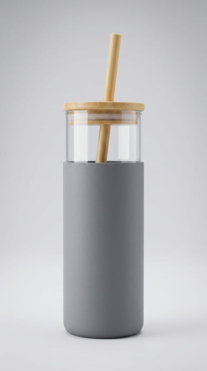 Glass Tumbler with Bamboo Lid, Silicone Sleeve & Straw - Reusable Iced Coffee Cup, Smoothie Tumbler, Beer Can Glass - BPA-Free, Dishwasher Safe