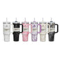 Marble Stainless Steel Insulated Tumbler with Handle & Straw | Vacuum Travel Mug | Hot & Cold | 1200ml