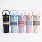 Premium Stripe Stainless Steel Insulated Tumbler with Handle | Hot & Cold Vacuum Travel Mug | 1200ml