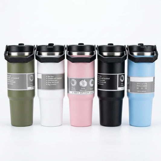Premium Vacuum Insulated Stainless Steel Travel Mug with Handle | Hot & Cold Tumbler | 900ml