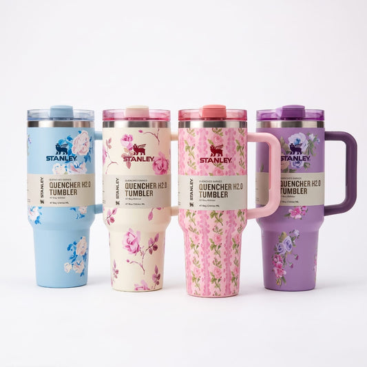 Floral Stainless Steel Insulated Travel Tumbler with Handle | Hot & Cold Vacuum Cup | 1200ml