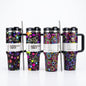 Neon Print Stainless Steel Insulated Tumbler with Handle & Straw | Vacuum Travel Mug | 1200ml