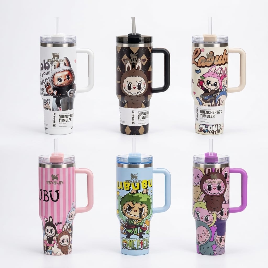 Labubu Style Insulated Tumbler with Straw & Handle